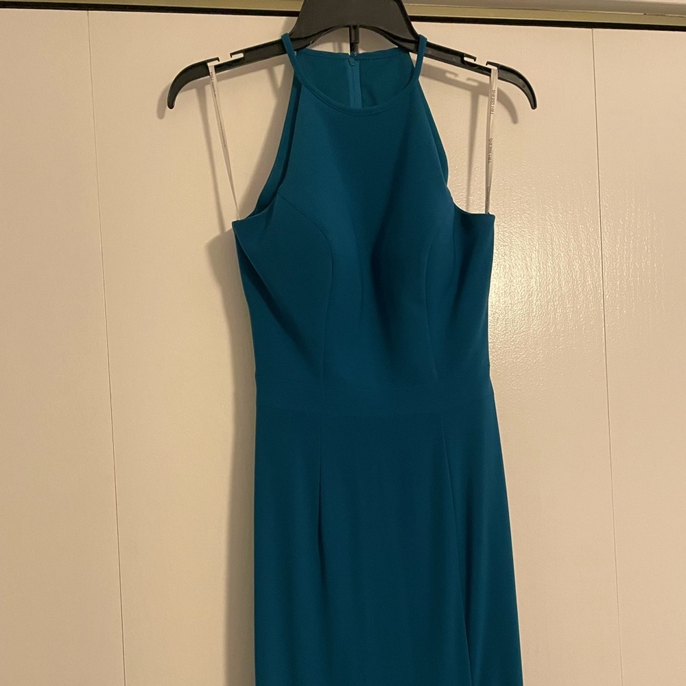 Sherri Hill floor length teal prom dress
